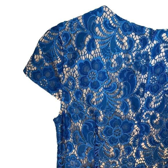 Black Saks Fifth Avenue Royal Blue Lace Overlay Dress, Medium. Elegant! - Picture 3 of 16